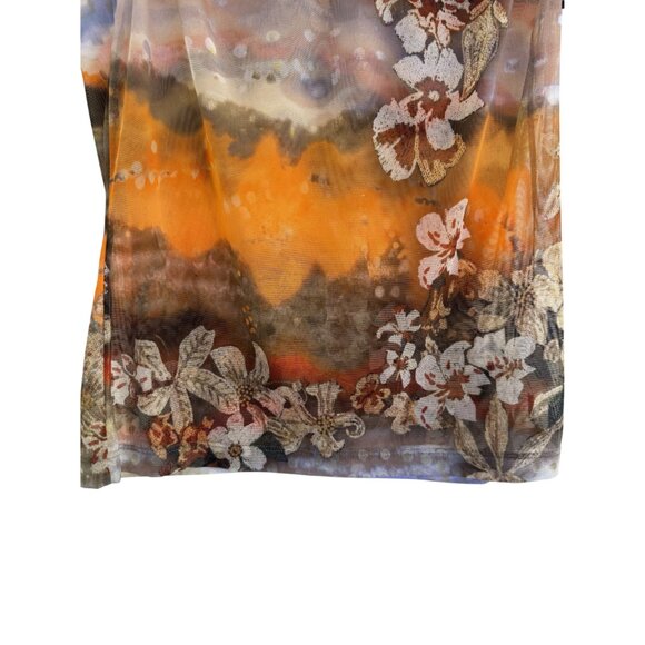 Blue Les Copains Women's Floral Orange Brown Sheer Sleeveless Tank Top S 44 US 8 - Picture 5 of 11